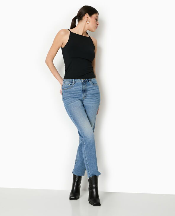 Jean droit taille haute avec bas coupés bleu - Pimkie