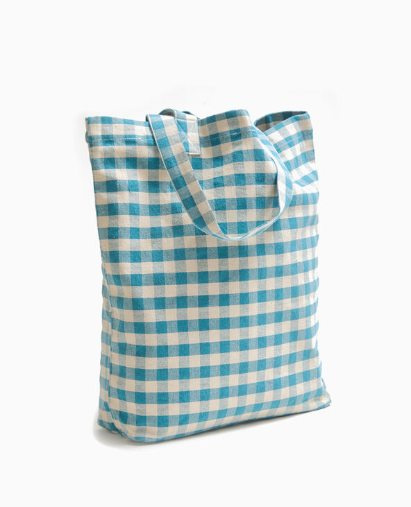 Grand totebag en tissu épais motif vichy bleu marine - Pimkie