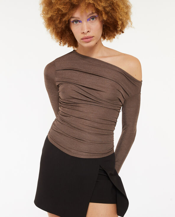 Top manches longues effet drapé taupe - Pimkie