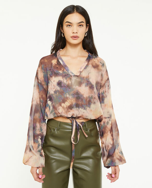 Blouse ample et transparente col V orange - Pimkie