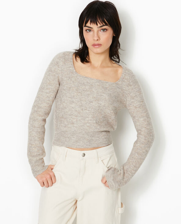 Pull en maille encolure carrée beige - Pimkie