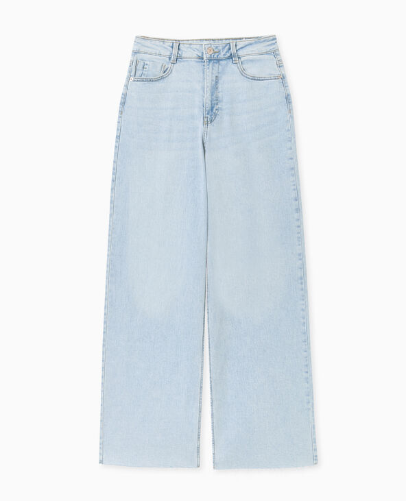 Jean wide taille haute avec bas coupés bleu clair - Pimkie