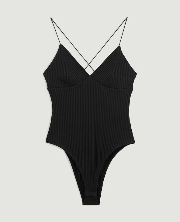 Body maille côtelée fines bretelles noir - Pimkie