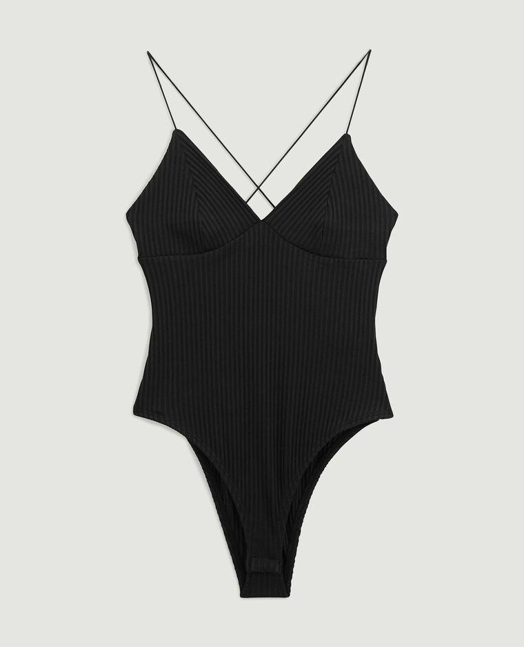 Body maille côtelée fines bretelles noir - Pimkie