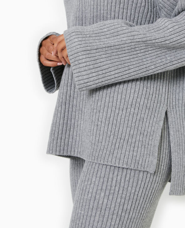 Pull oversize en maille côtelée gris chiné - Pimkie