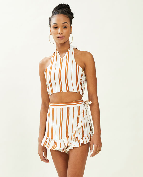 Jupe-short porte-feuille à rayures avec volants blanc - Pimkie