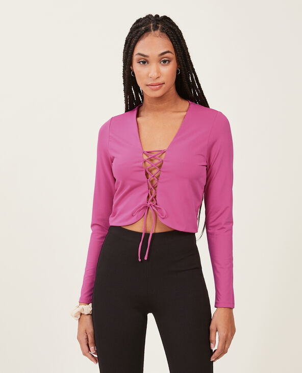 Top court avec laçage central rose fuchsia - Pimkie