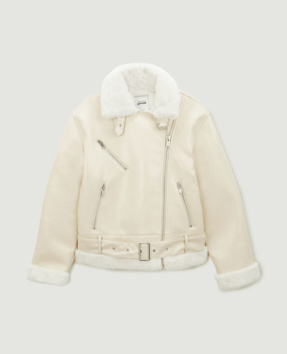 Blouson simili cuir avec doublure fourrure sable - Pimkie