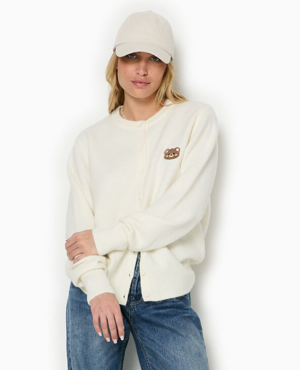Gilet col rond avec broderie ourson blanc - Pimkie