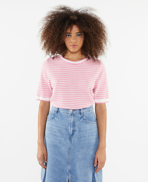 Pull ajouré manches courtes rose - Pimkie