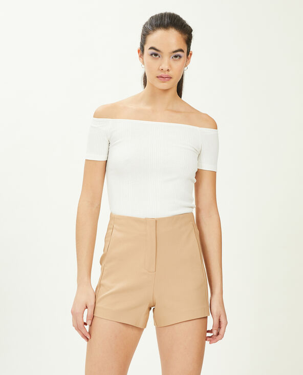 Top encolure Bardot maille côtelée blanc - Pimkie