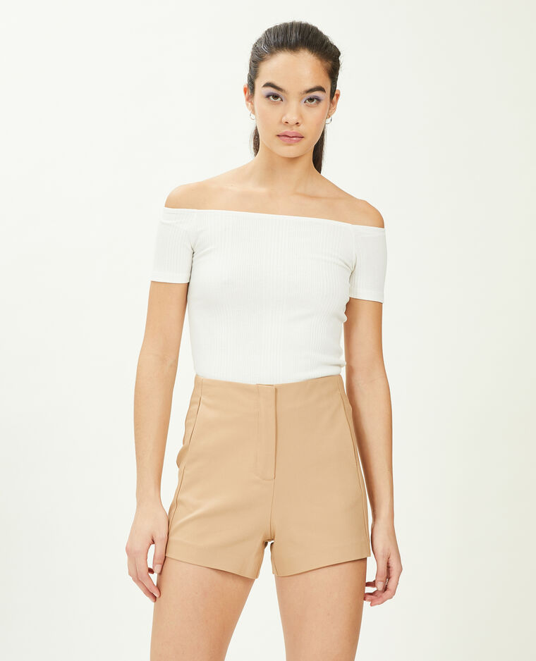 Top encolure Bardot maille côtelée blanc - Pimkie