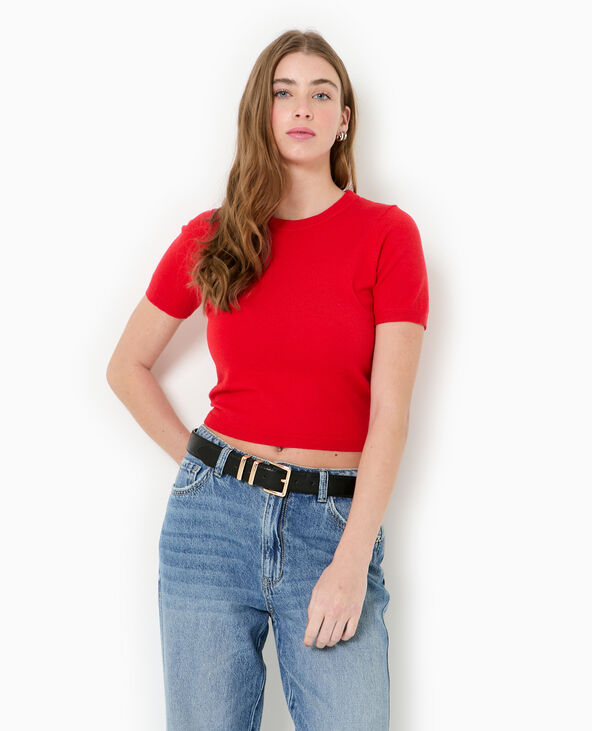 Pull manches courtes en maille fine rouge - Pimkie