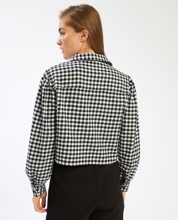 Chemise courte motif vichy noir - Pimkie
