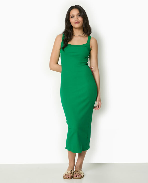 Robe longue et moulante en maille côtelée vert - Pimkie