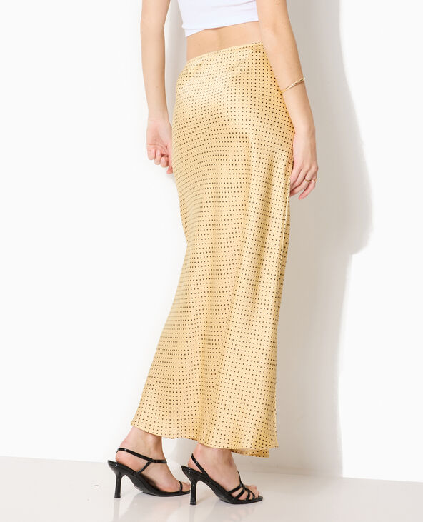 Jupe longue en satin motif pois jaune - Pimkie