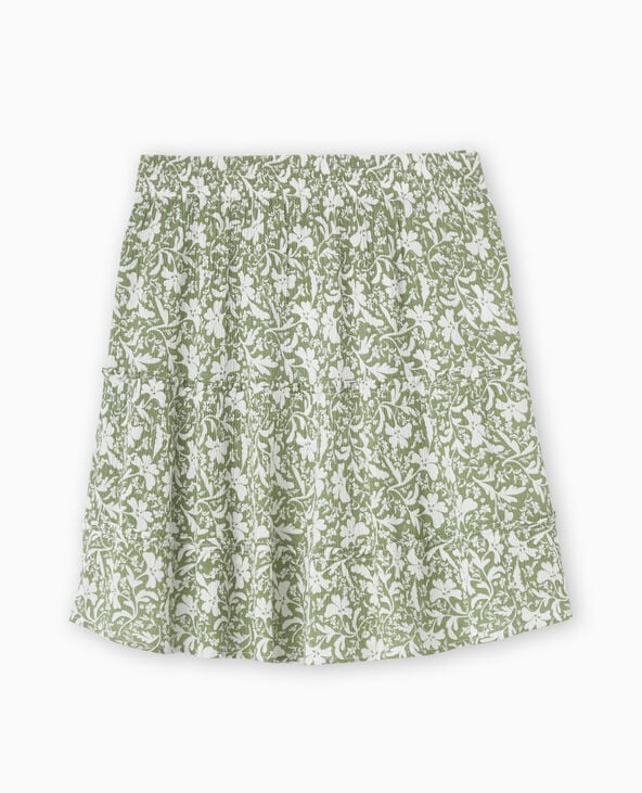 Jupe courte en tissu effet froissé motif fleurs vert kaki - Pimkie
