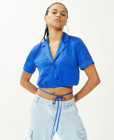 Chemise cropped en satin bleu électrique - Pimkie