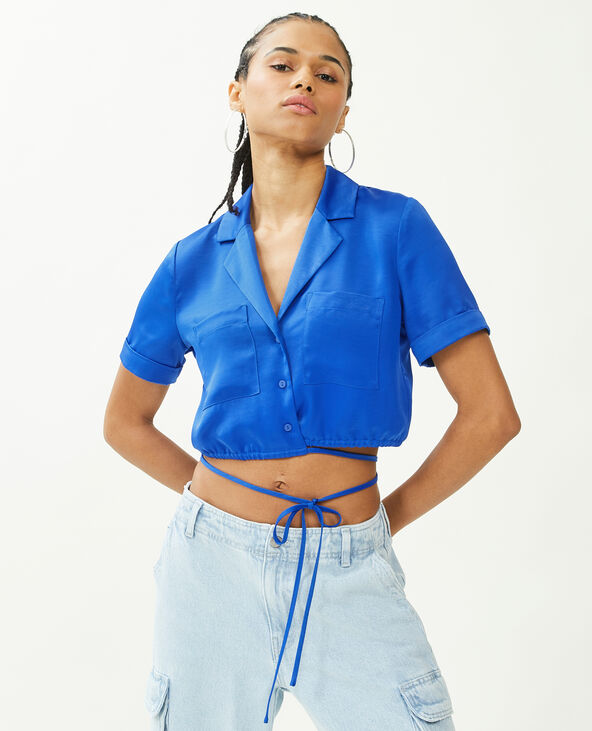 Chemise cropped en satin bleu électrique - Pimkie