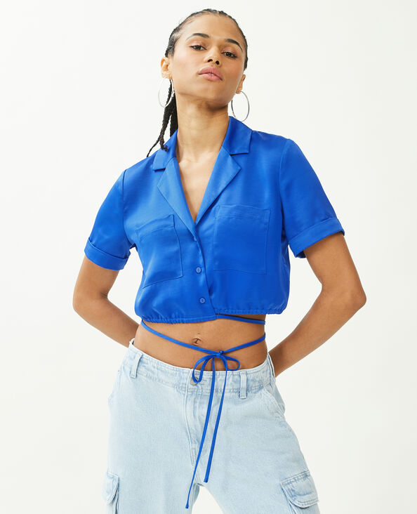 Chemise cropped en satin bleu électrique - Pimkie
