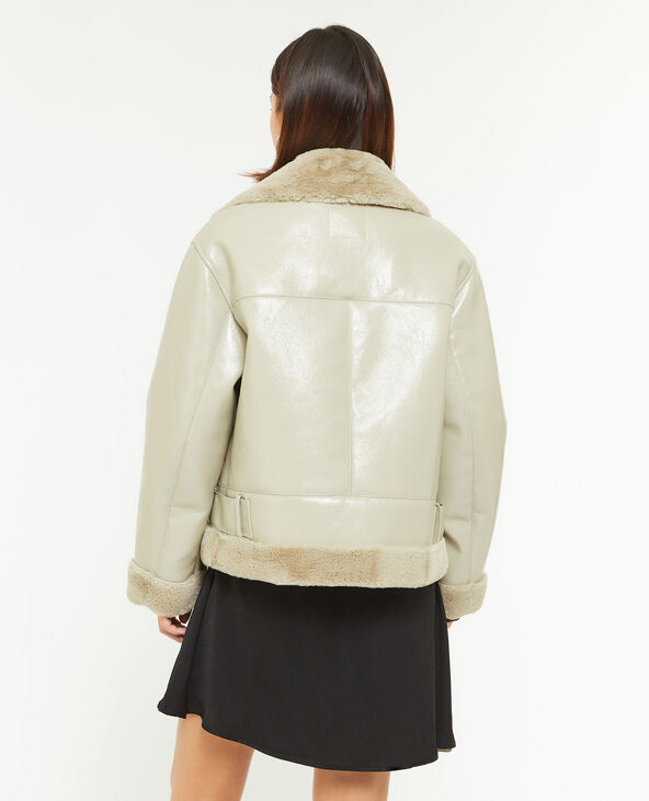 Blouson faux cuir avec doublure fourrure vert - Pimkie