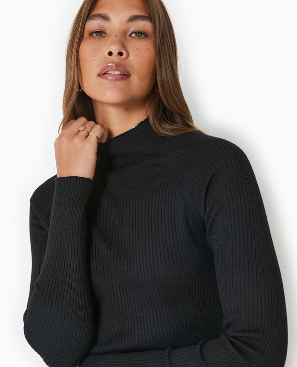 Pull fin en maille côtelée col montant noir - Pimkie