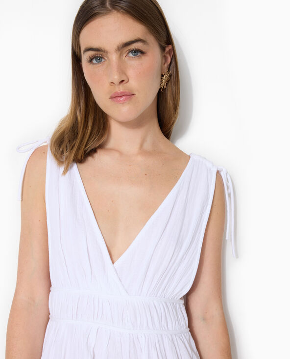 Robe longue en gaze de coton avec nouettes blanc - Pimkie