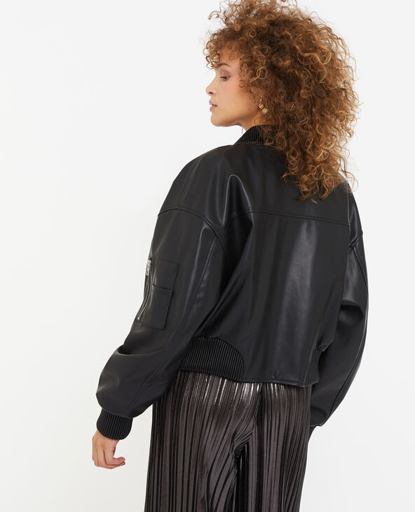 Blouson bomber en simili cuir noir - Pimkie