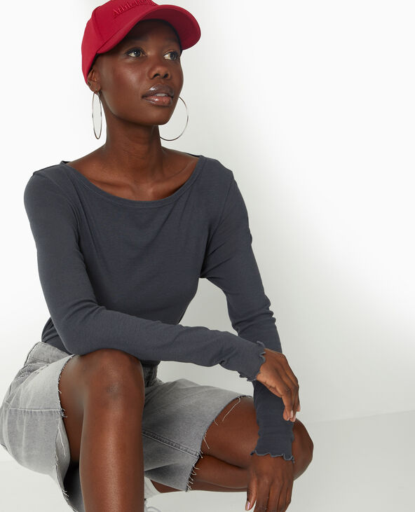 Top manches longues encolure bateau gris foncé - Pimkie