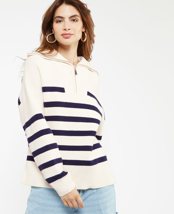 Pull droit col camionneur rayé blanc - Pimkie