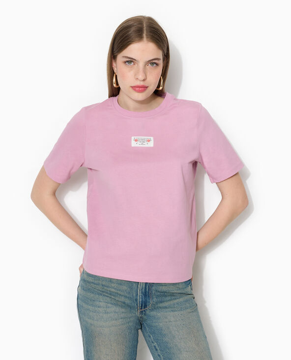 T-shirt avec étiquette cousue devant rose - Pimkie