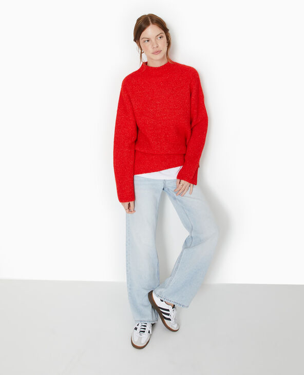 Pull col montant avec jeu de mailles rouge - Pimkie