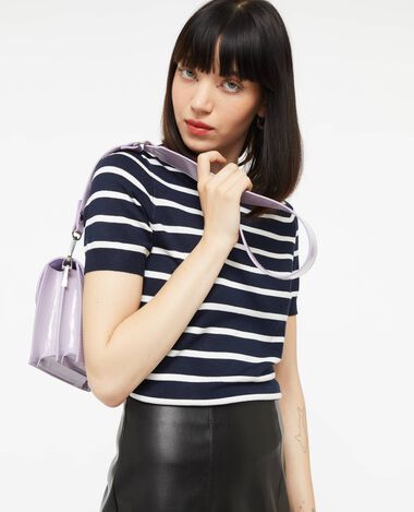 Pull manches courtes rayé en maille fine bleu marine - Pimkie