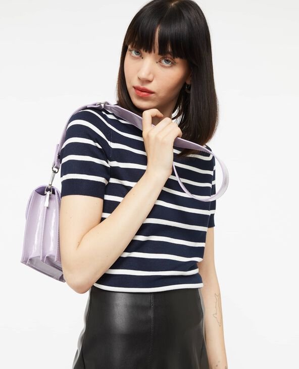 Pull manches courtes rayé en maille fine bleu marine - Pimkie
