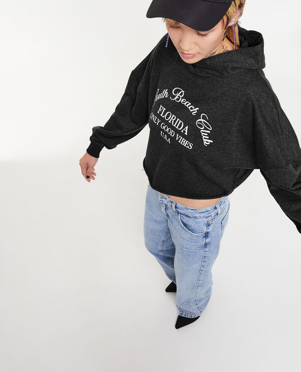Sweat cropped avec capuche gris foncé - Pimkie