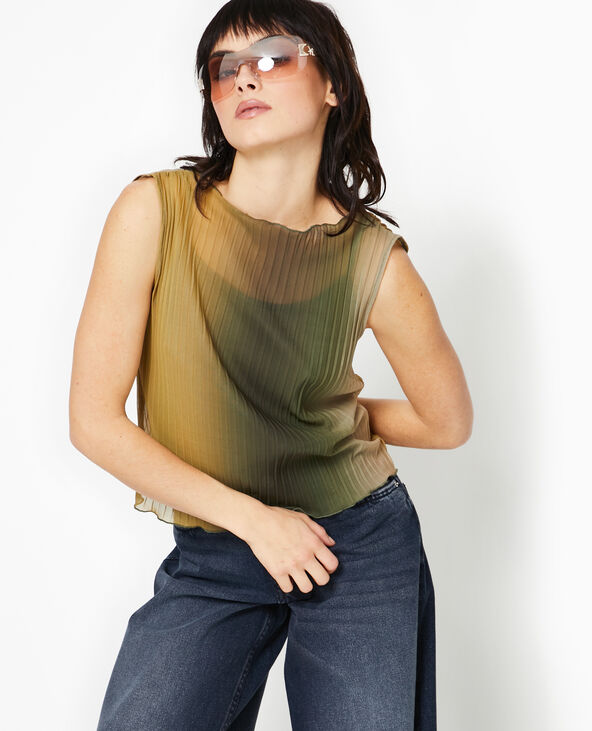 Top sans manches en tulle plissé vert clair - Pimkie