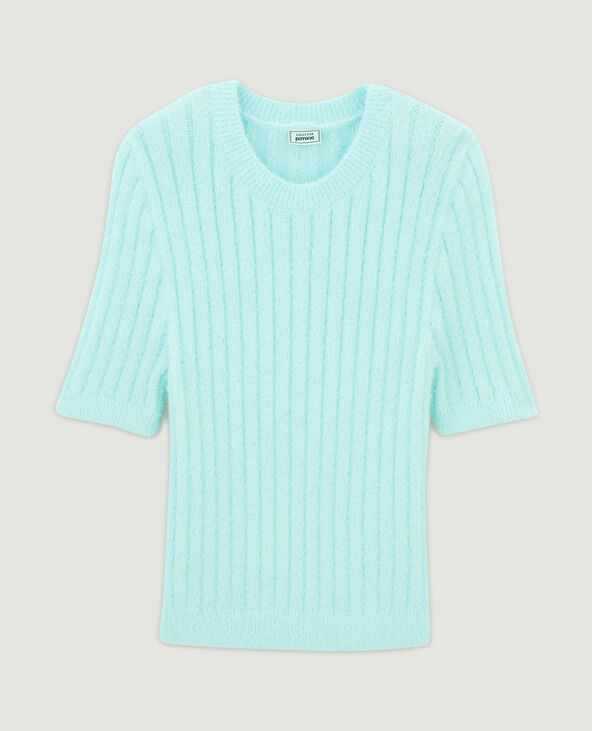 Pull duveteux à manches courtes bleu turquoise - Pimkie