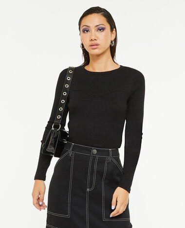 Top manches longues effet corset noir - Pimkie