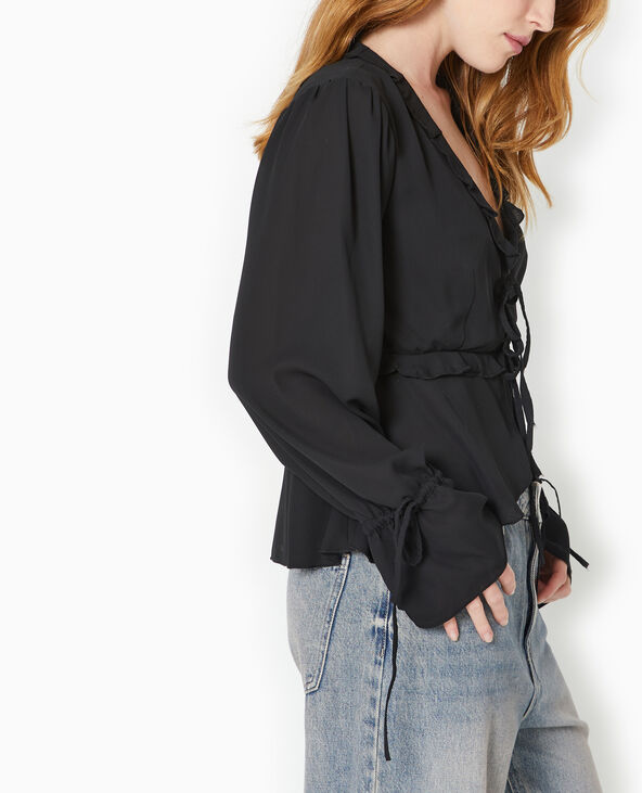 Blouse avec volants et nouettes noir - Pimkie