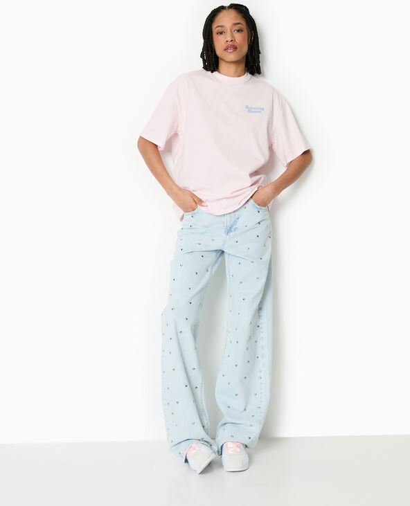 T-shirt oversize avec print poitrine et dos rose - Pimkie