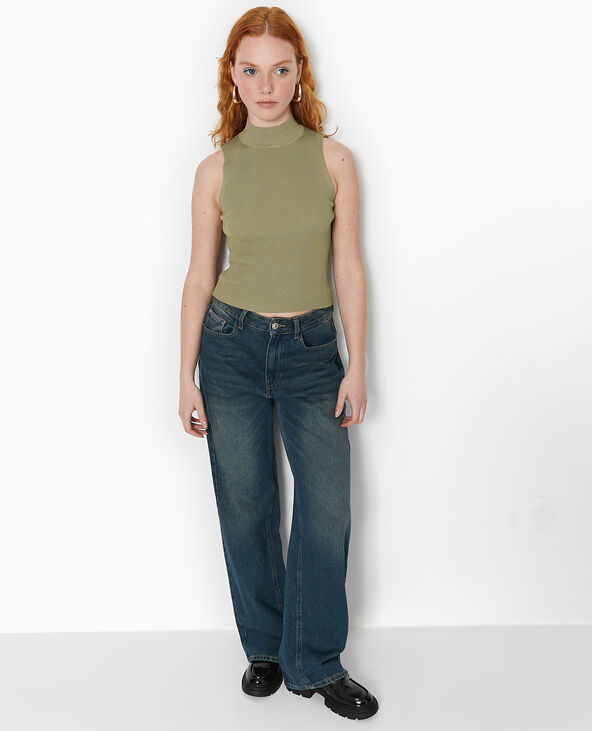 Pull sans manches en maille côtelée vert kaki - Pimkie