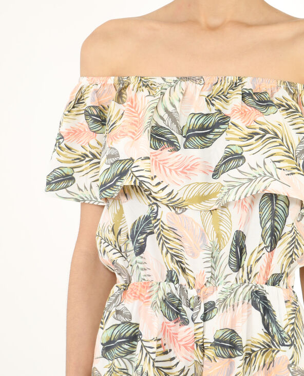 Combishort imprimé tropical blanc - Pimkie