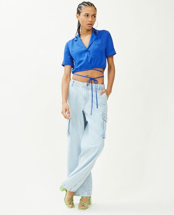 Chemise cropped en satin bleu électrique - Pimkie