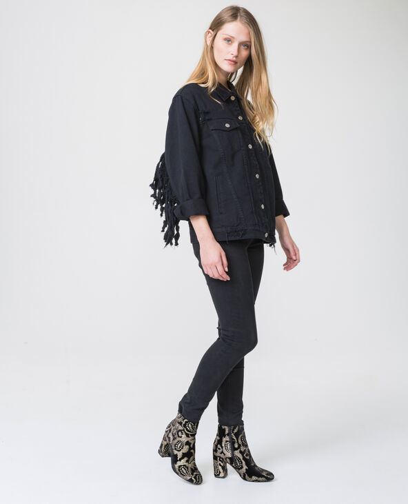 Veste en jean frangée noir - Pimkie