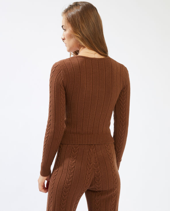 Pull torsadé cache-cœur marron - Pimkie