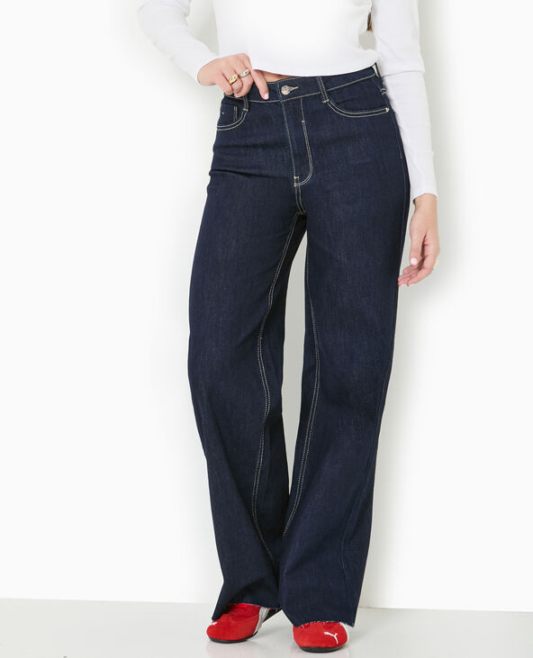 Jean wide taille haute avec bas coupés bleu - Pimkie