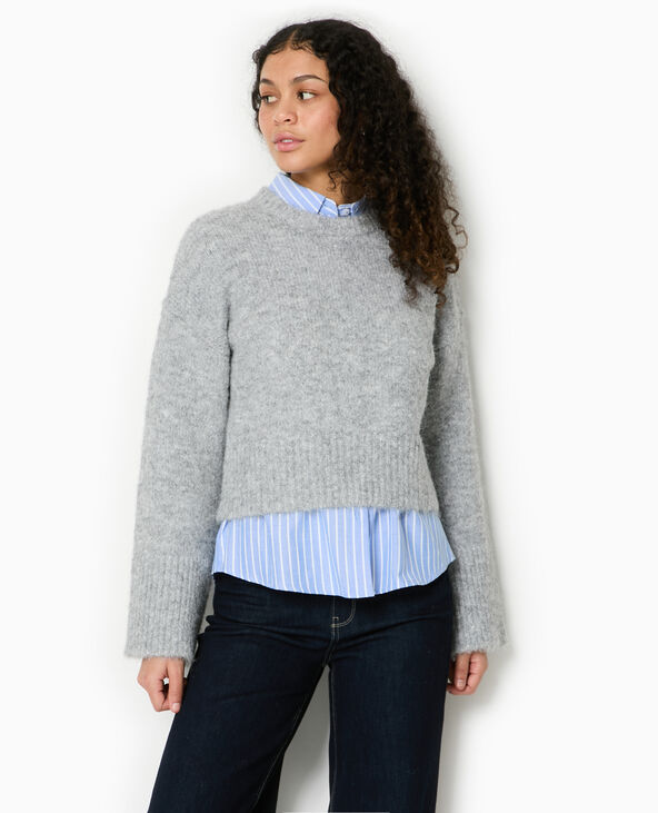 Pull court en maille douce et poilue gris - Pimkie