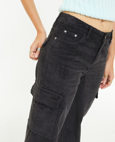 Pantalon cargo en velours grosses côtes gris foncé - Pimkie