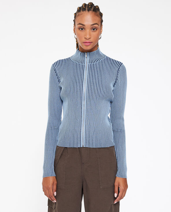 Gilet zippé maille effet rayé bleu marine - Pimkie
