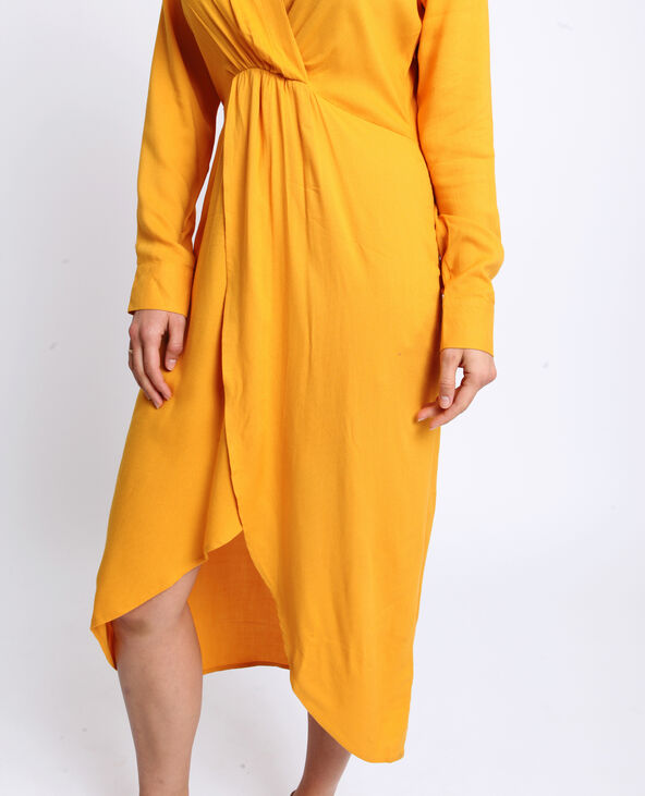 Robe longue fendue jaune ocre - Pimkie